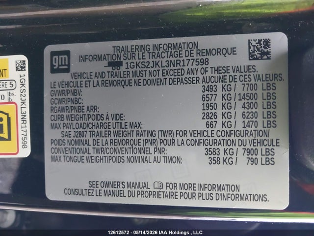 Aukcja sprzedaży 2022 Gmc Yukon Xl Denali Denali, vin: 1GKS2JKL3NR177598, numer aukcji: 12612572