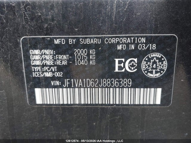 Subaru Wrx Premium 2018 JF1VA1D62J8836389 Image 9
