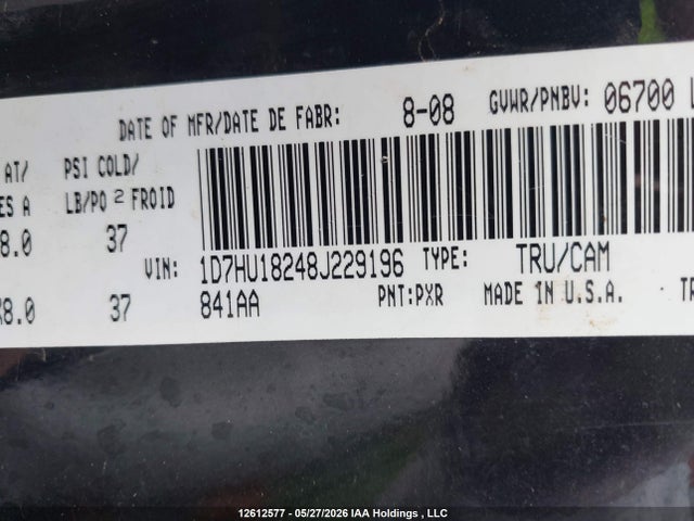 12612577 :رقم المزاد ، 1D7HU18248J229196 vin ، 2008 Dodge Ram 1500 St/slt مزاد بيع
