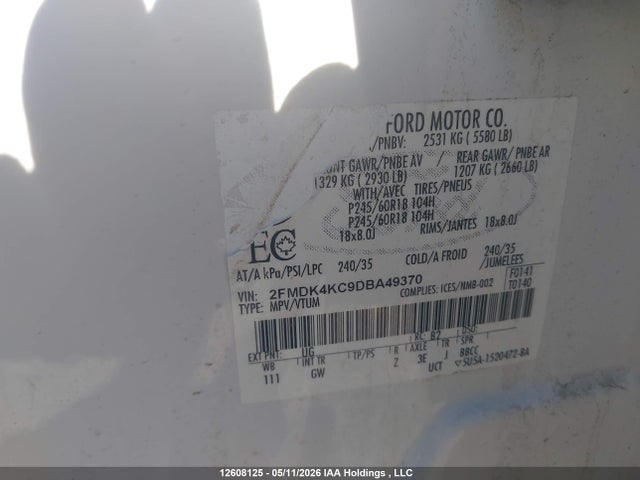 Продажа на аукционе авто 2013 Ford Edge Limited, vin: 2FMDK4KC9DBA49370, номер лота: 12608125