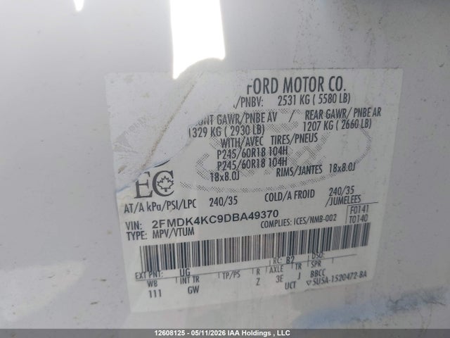 Продажа на аукционе авто 2013 Ford Edge Limited, vin: 2FMDK4KC9DBA49370, номер лота: 12608125