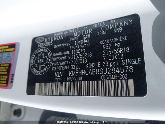 2025 Hyundai Kona Sel მანქანა იყიდება აუქციონზე, vin: KM8HBCAB8SU284578, აუქციონის ნომერი: 12612605