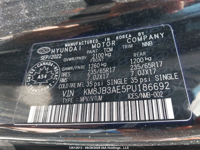 Продаж на аукціоні авто 2023 Hyundai Tucson Sel, vin: KM8JB3AE5PU186692, номер лоту: 12612613