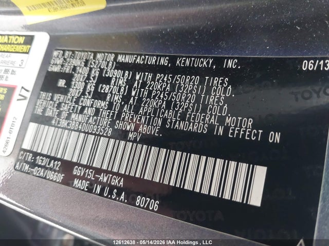 2013 Toyota Venza Xle V6 მანქანა იყიდება აუქციონზე, vin: 4T3BK3BB4DU093528, აუქციონის ნომერი: 12612638