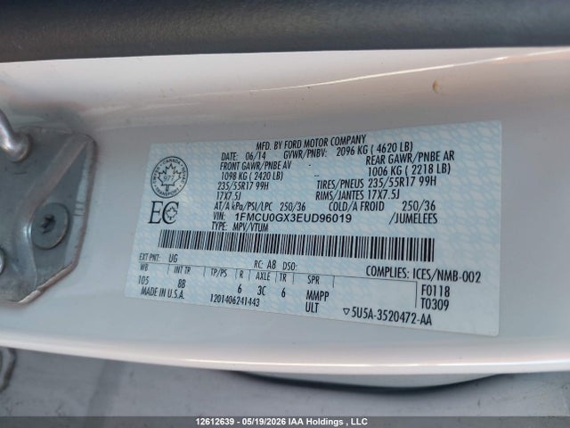 Aukcja sprzedaży 2014 Ford Escape, vin: 1FMCU0GX3EUD96019, numer aukcji: 12612639