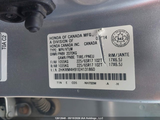 Продаж на аукціоні авто 2014 Honda Cr-v Touring, vin: 2HKRM4H91EH131860, номер лоту: 12612648