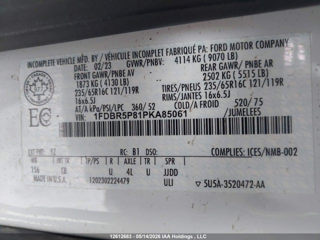 Продаж на аукціоні авто 2023 Ford Transit T-250, vin: 1FDBR5P81PKA85061, номер лоту: 12612683