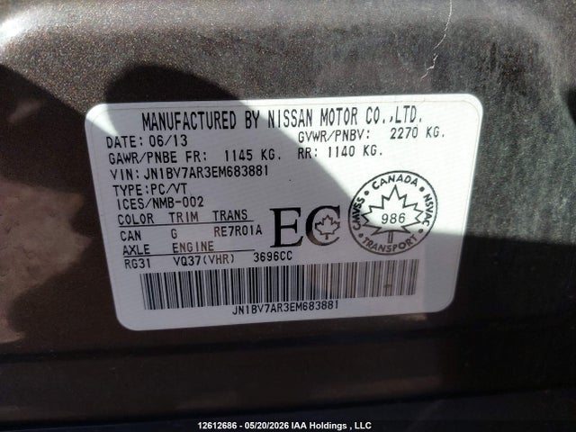 2014 Infiniti Q50 Premium/sport მანქანა იყიდება აუქციონზე, vin: JN1BV7AR3EM683881, აუქციონის ნომერი: 12612686