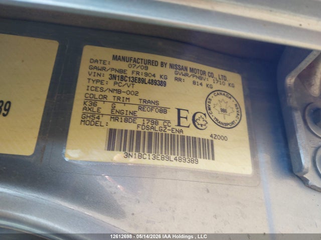Aukcja sprzedaży 2009 Nissan Versa 1.8sl, vin: 3N1BC13E89L489389, numer aukcji: 12612698