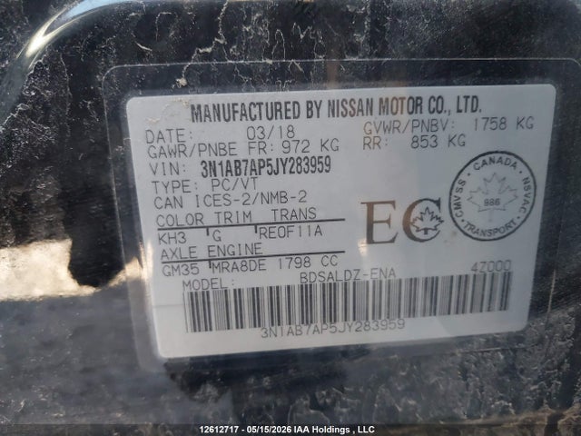 Продаж на аукціоні авто 2018 Nissan Sentra S/sv/sr/sl, vin: 3N1AB7AP5JY283959, номер лоту: 12612717