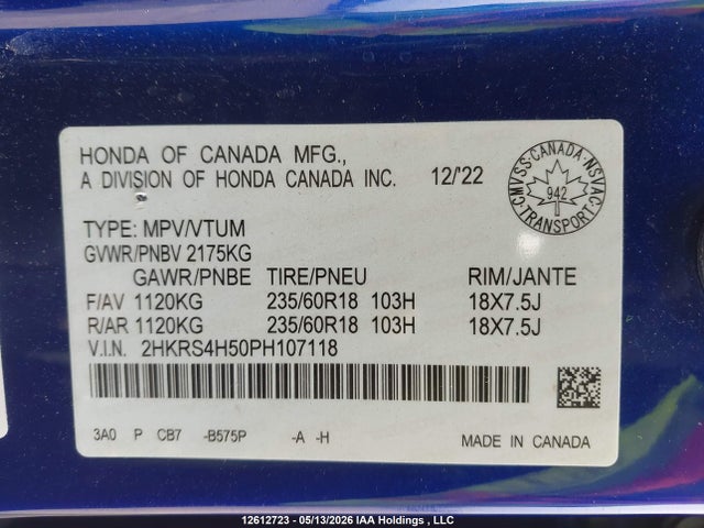Продаж на аукціоні авто 2023 Honda Cr-v Sport/sport-b, vin: 2HKRS4H50PH107118, номер лоту: 12612723