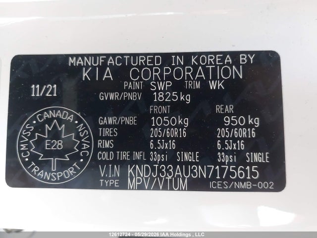 2022 Kia Soul Ex/ex Premium/ex+/gt-line Limited მანქანა იყიდება აუქციონზე, vin: KNDJ33AU3N7175615, აუქციონის ნომერი: 12612724