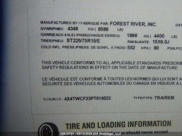 4X4TWCF23PT019523 Forest River Wildcat 303 Mbx