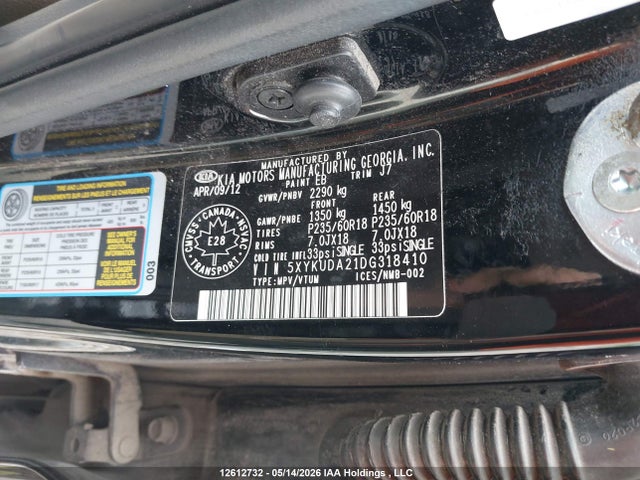 Aukcja sprzedaży 2013 Kia Sorento, vin: 5XYKUDA21DG318410, numer aukcji: 12612732