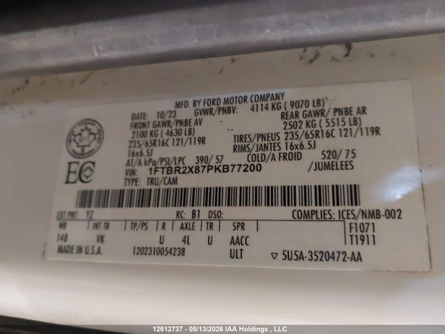 12612737 :رقم المزاد ، 1FTBR2X87PKB77200 vin ، 2023 Ford Transit T-250 مزاد بيع