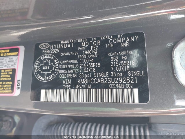 2025 Hyundai Kona Sel მანქანა იყიდება აუქციონზე, vin: KM8HCCAB2SU292821, აუქციონის ნომერი: 12612750
