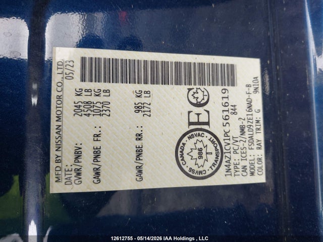 Auction sale of the 2023 Nissan Leaf Sv, vin: 1N4AZ1CV1PC561619, lot number: 12612755