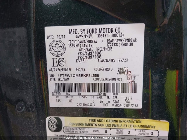 Продаж на аукціоні авто 2014 Ford F150 Supercrew, vin: 1FTEW1CM5EKF84559, номер лоту: 12612766