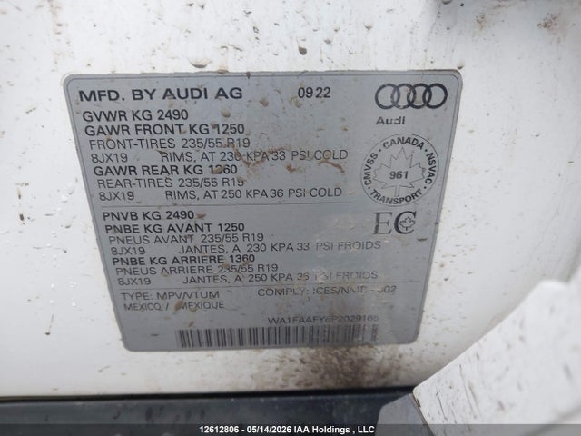 Aukcja sprzedaży 2023 Audi Q5 45 Technik, vin: WA1FAAFY6P2029165, numer aukcji: 12612806