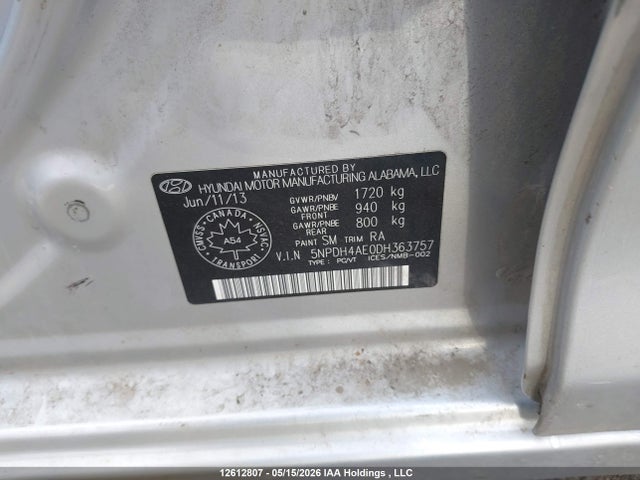 2013 Hyundai Elantra Gls მანქანა იყიდება აუქციონზე, vin: 5NPDH4AE0DH363757, აუქციონის ნომერი: 12612807