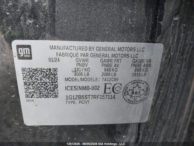 12612828 :رقم المزاد ، 1G1ZB5ST7RF157114 vin ، 2024 Chevrolet Malibu Ls مزاد بيع
