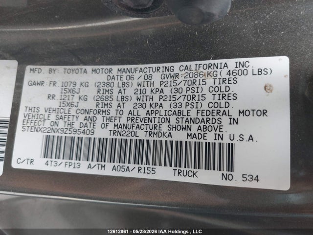 12612861 :رقم المزاد ، 5TENX22NX9Z595409 vin ، 2009 Toyota Tacoma مزاد بيع