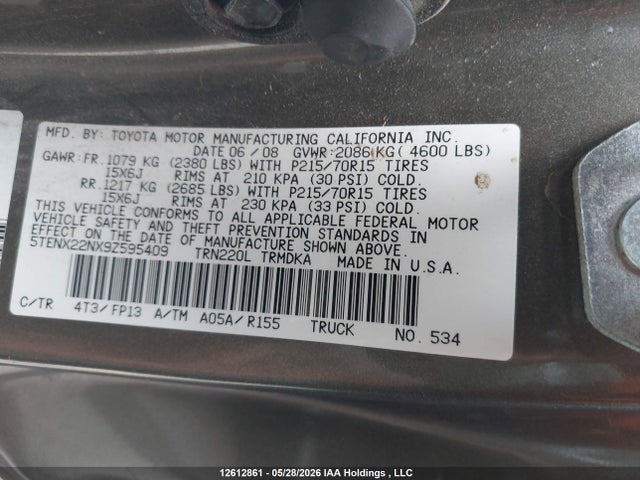 12612861 :رقم المزاد ، 5TENX22NX9Z595409 vin ، 2009 Toyota Tacoma مزاد بيع