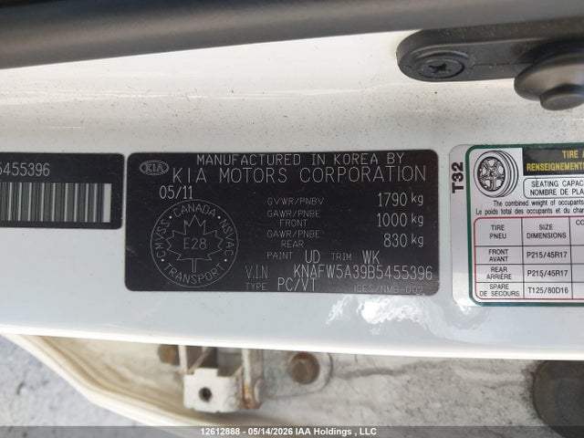 Aukcja sprzedaży 2011 Kia Forte5 2.4l Sx/2.4l Sx Luxury, vin: KNAFW5A39B5455396, numer aukcji: 12612888