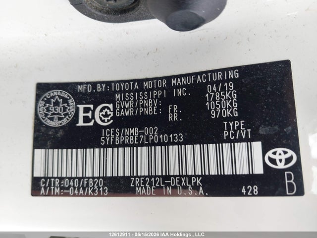 5YFBPRBE7LP010133 Toyota COROLLA LE