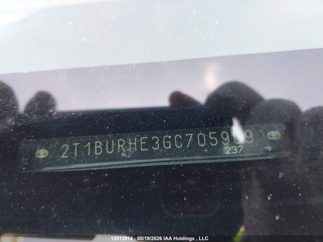 12612914 :رقم المزاد ، 2T1BURHE3GC705909 vin ، 2016 Toyota Corolla L/le/le Pls/prm/s/s Pls مزاد بيع