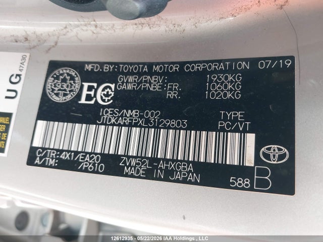 Aukcja sprzedaży 2020 Toyota Prius Prime Le/xle/limited, vin: JTDKARFPXL3129803, numer aukcji: 12612935