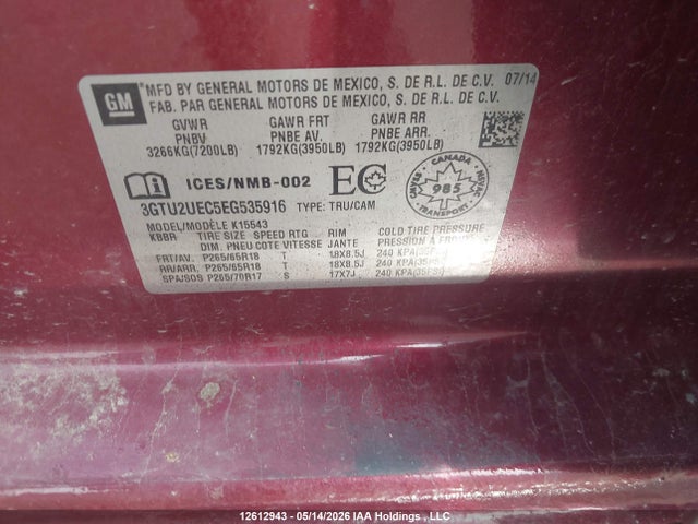 GMC Sierra 1500 Sle 2014 3GTU2UEC5EG535916 Image 18