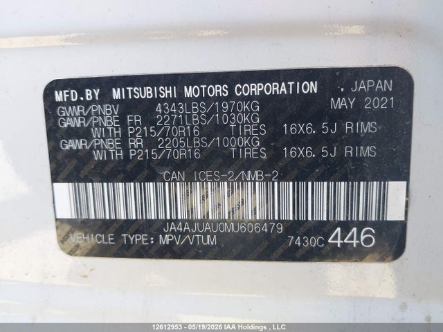 Продаж на аукціоні авто 2021 Mitsubishi Rvr Es, vin: JA4AJUAU0MU606479, номер лоту: 12612953