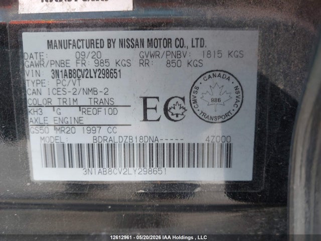 Nissan Sentra 2020 3N1AB8CV2LY298651 Image 9