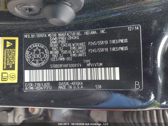 Aukcja sprzedaży 2015 Toyota Highlander Hybrid Limited, vin: 5TDDCRFHXFS009174, numer aukcji: 12612973