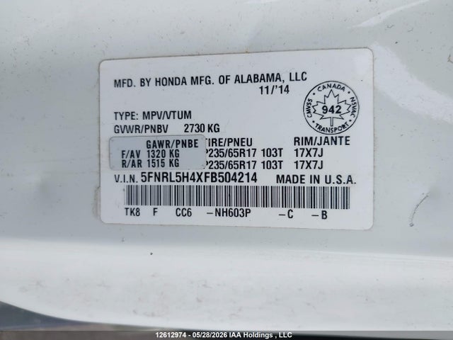 Honda ODYSSEY EX 2015 5FNRL5H4XFB504214 Image 9