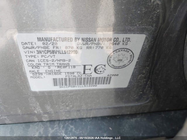 Продаж на аукціоні авто 2020 Nissan Kicks S, vin: 3N1CP5BV1LL512200, номер лоту: 12612975