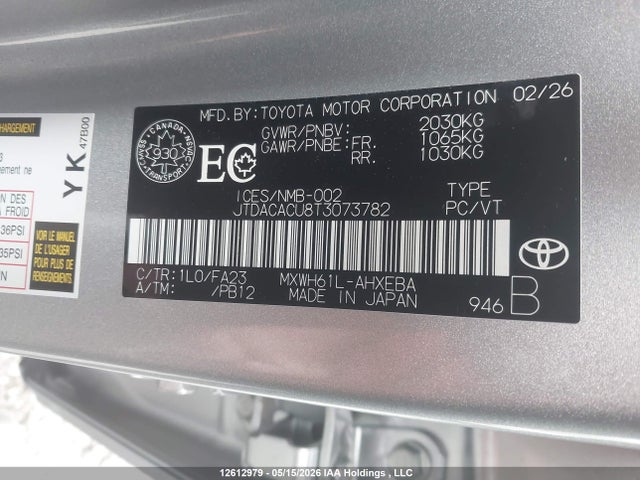 12612979 :رقم المزاد ، JTDACACU8T3073782 vin ، 2026 Toyota Prius Se/xse/xse Premium/night Shade مزاد بيع