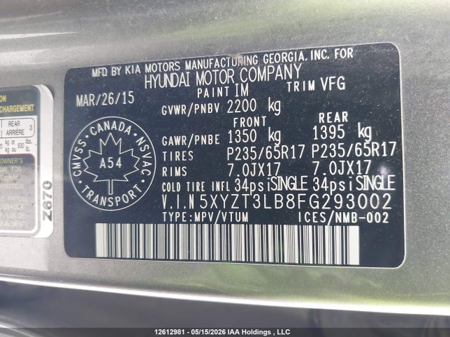 5XYZT3LB8FG293002 Hyundai Santa Fe Sport 2.4 Base