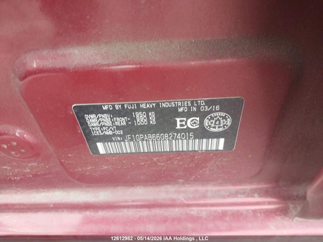 Aukcja sprzedaży 2016 Subaru Impreza 2.0i Touring Package, vin: JF1GPAB66G8274015, numer aukcji: 12612982