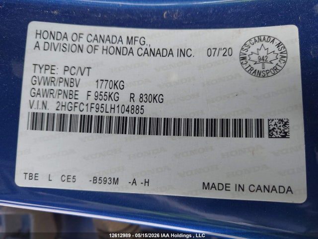 2HGFC1F95LH104885 Honda Civic Touring