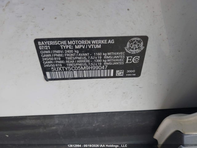 BMW X3 3.0I 2021 5UXTY5C05M9H99047 Image 9