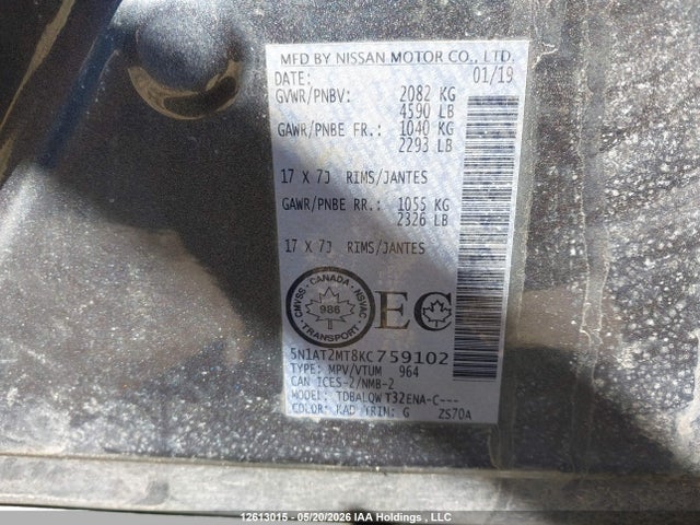 5N1AT2MT8KC759102 Nissan ROGUE S/SV