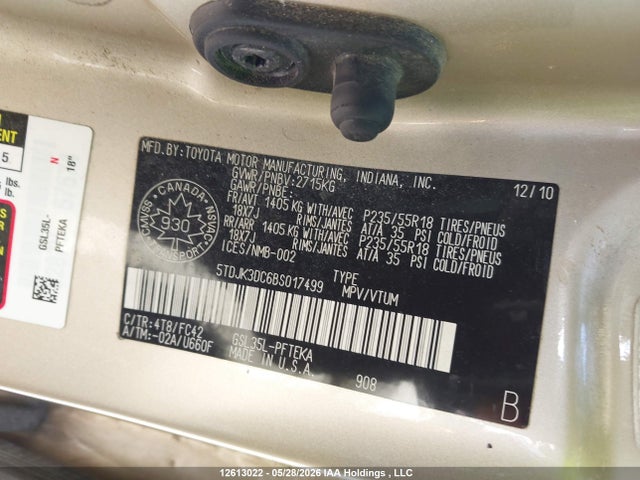 Aukcja sprzedaży 2011 Toyota Sienna Le 7 Passenger, vin: 5TDJK3DC6BS017499, numer aukcji: 12613022