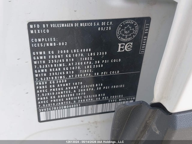 2025 Volkswagen Taos Se Black მანქანა იყიდება აუქციონზე, vin: 3VV2C7B23SM066051, აუქციონის ნომერი: 12613024