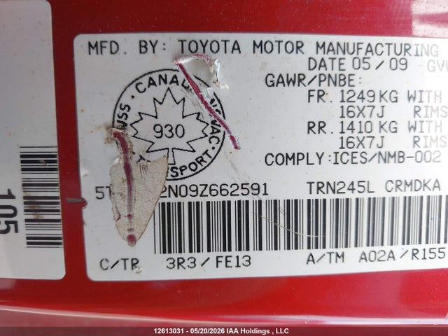 12613031 :رقم المزاد ، 5TEUX42N09Z662591 vin ، 2009 Toyota Tacoma مزاد بيع