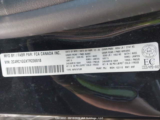 Aukcja sprzedaży 2026 Chrysler Pacifica Limited, vin: 2C4RC1GGXTR236818, numer aukcji: 12613032