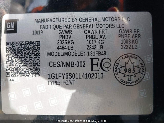 1G1FY6S01L4102013 Chevrolet BOLT EV LT