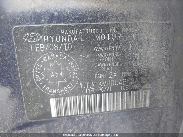 2010 Hyundai Elantra Gl მანქანა იყიდება აუქციონზე, vin: KMHDU4BD3AU007303, აუქციონის ნომერი: 12600557