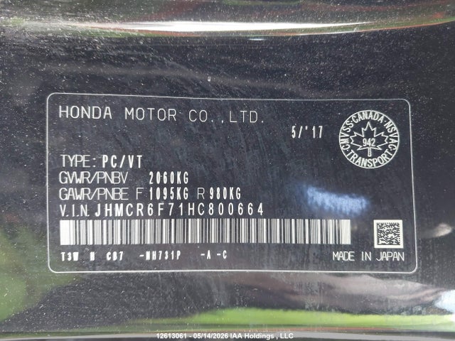 JHMCR6F71HC800664 Honda Accord Touring Hybrid
